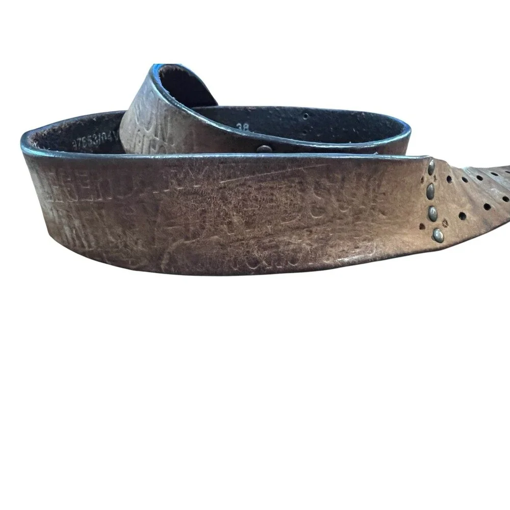Harley Davidson Mens Brown Distressed Embossed Leather Belt  Size 38  Biker Moto